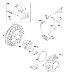 Flywheel, Ignition, And Starter Group Diagram and Parts List for 181D05-0006-01 100000 - 19Z999 Briggs and Stratton Engine